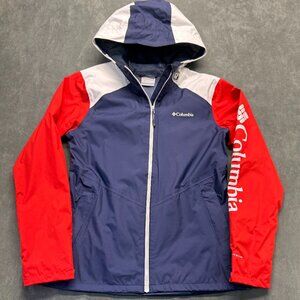 Columbia Sportswear Omni-Tech Waterproof Hooded Rain Jacket Red Navy White Women
